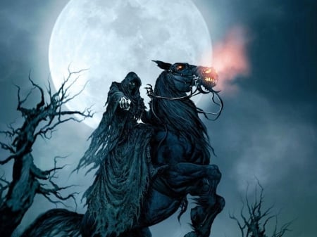 Dark  Grim  Avenger....You're Next - moon, black, grim, gothic, night, Horse, dark