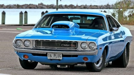 1970-Dodge-Challenger - Muscle, Pro Street, Blue, Classic