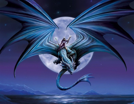 Moonstone - moon, dragon, digital, night, art