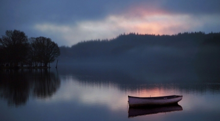 Dawn - scene, wallpaper, landscape, misty, dusk, lake, dawn, mist, fog, foggy, nature