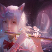 Fox girl with flute