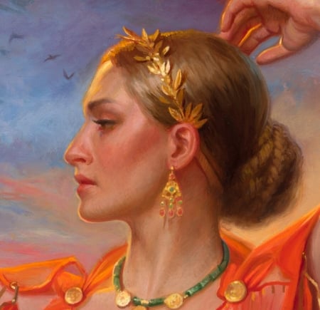 Circe by Howard Lyon - detail, howard lyon, hex, jewel, orange, frumusete, red, face, art, luminos, circe