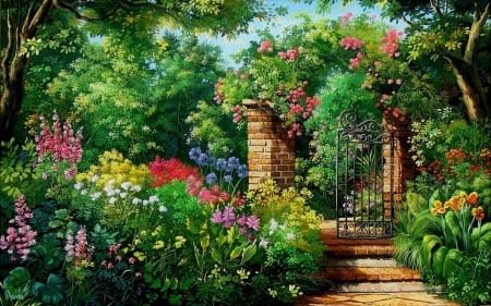 English garden - stair, flower, tree, garden