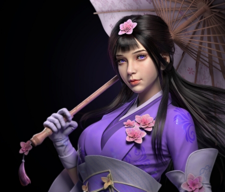 Fantasy girl - umbrella, purple, du zhibiao, fantasy, parasol, girl
