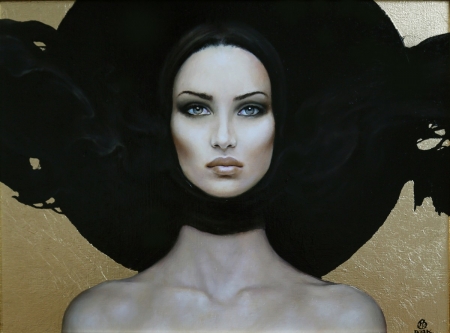 Fantasy girl by Karol Bak - pictura, fantasy, painting, karol bak, girl, face, art, luminos