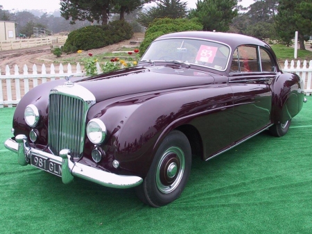 Burgundy Bentley 1952-1955 - Chrome, Car, Headlamps, Flowers, Car Show, White, Vintage, Tire Cover, Burgundy, Classic, Picket Fence, Grill, 2 Door