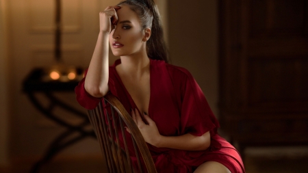 Sensational - brunette, hot, model, red