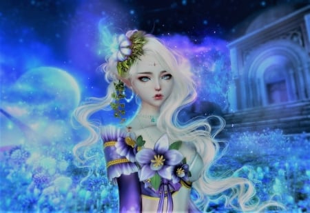 Fantasy girl - flowers, girl, fantasy, art