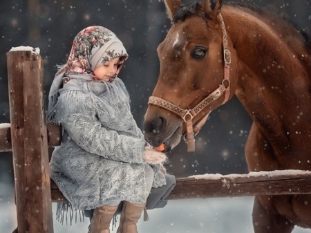 we are friends - animal, child, girl, horse