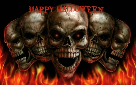 Happy Halloween - halloween, abstract, flames, skulls