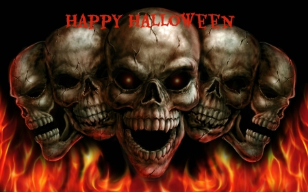 Happy Halloween - flames, abstract, halloween, skulls