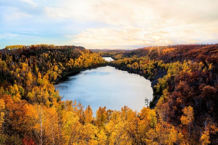 Bear Lake in Tettegouche State Park, Minnesota - clouds, trees, water, autumn, forest, sky