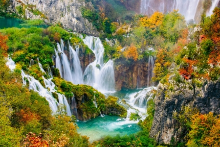 Plitvice lakes NP - cascades, National park, plitvice, fall, waterfall, autumn, view, lake, rocks