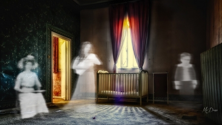 Ghostly Nursery - ghosts, spirits, window, house, baby, death, sad, crib, Halloween