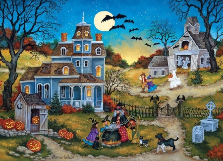 The Three Little Witches - art, witches, work, three, bats, little