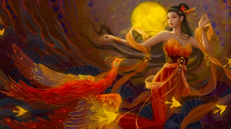 Woman Phoenix Bird Drawings