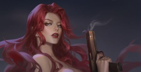 Miss Fortune - fantasy, redhead, miss fortune, dorothy shan, girl, lol, luminos