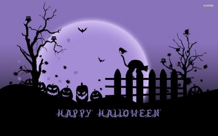 :) - moon, bat, blue, silhouette, vector, night, fence, cat, black, purple, halloween, card, luna