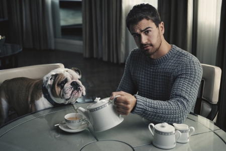 Theo James - actor, dog, Theo James, morning, tea, man, funny, caine, cup