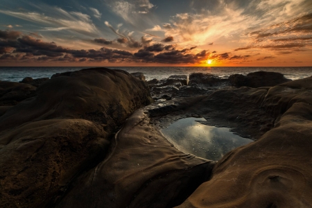 Tide Pool at Sunset - fun, cool, nature, ocean, sunset
