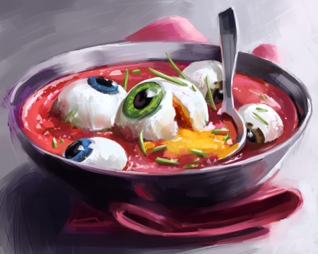 Eye soup - fantasy, nicolas rivero, soup, food, halloween, eye