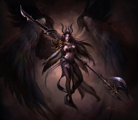 Half goddess - tatiana hordiienko, fantasy, wings, girl, dark, demon