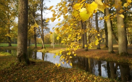 Park in Latvia - canal, autumn, trees, Latvia, park