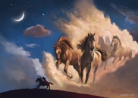 Celestial herd - fantasy, herd, running, cloud, anastasia evgrafova, cal, art, horse