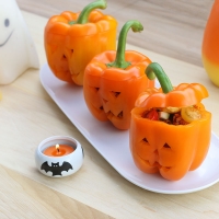 Halloween stuffed pepper jack-o-lanterns