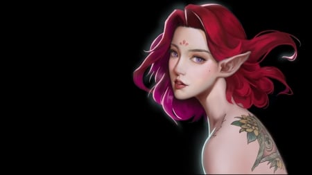 Elf girl - elf, black, fantasy, redhead, girl, face, mp chen