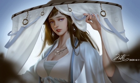 Fantasy girl - white, frumusete, gorgeous, girl, superb, ying lee, fantasy, luminos, hat