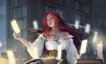 Fortune Teller - frumusete, girl, gipsy, ying lee, fantasy, detail, fortune teller, luminos, redhead