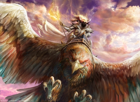 Archon of coronation - bird, pasari, fantasy, eagle, antonio j manzanedo, man, luminos