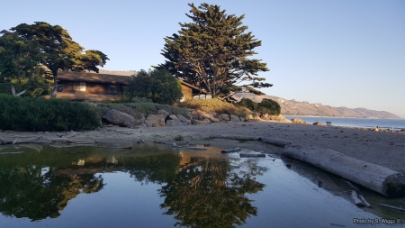 Rincon Point Beach, Carpinteria, California - beach, california, carpinteria, mountains, point, reflections, rincon, sand, water