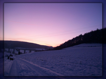 sundown in winter 2 - winter, purple, sunset, snow