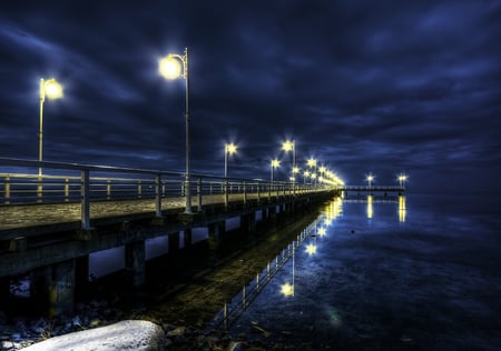 pier at the night - night, pier, lights