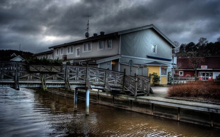 ITS ALL IN GREY - river, photography, manipulation, twilight, photo, buildings, sky, bridge