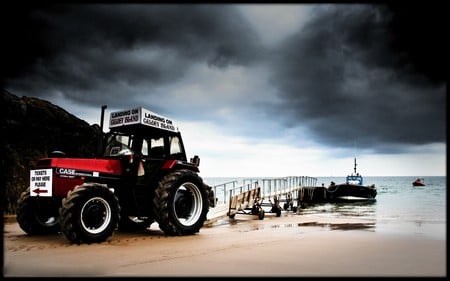 SAFE LANDING - landing, photography, manipulation, twilight, dark sky, dock, photo, tractor