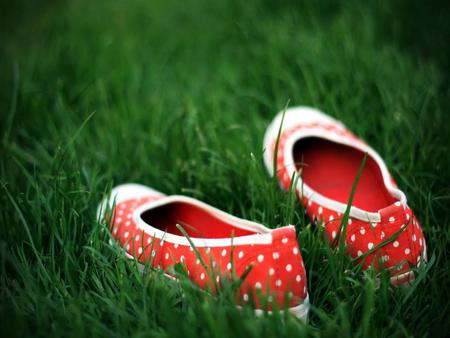 Red Shoes - love, hug, girl, park, shoe, nature, kiss, red, boy, emo