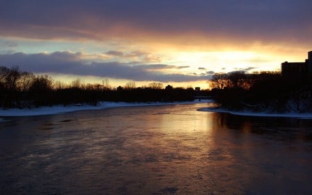 INTO THE SUNSET - trees, amazing, sunset, river