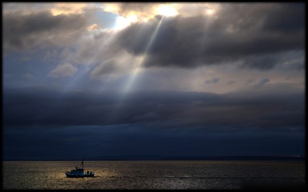 THE PERFECT DAWN SECONDS LATER - dawn, manipulation, digital, boat, ocean, photo