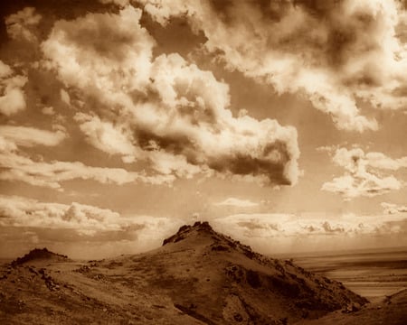 Macin sepia - horizon, macin, landscape, clouds, sepia, light, mountains, shadow