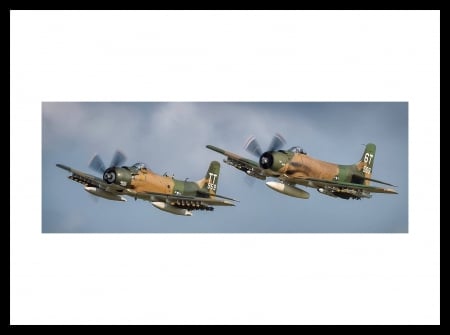 USAF Skyraiders On Flyby - Ground Attack, Air Force, Propeller Driven, Blue Sky