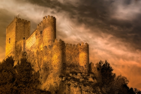 Allmansa Castle, Spain - spain, medieval, clouds, castle
