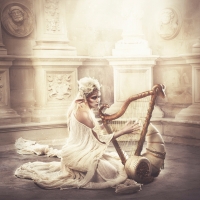 Fantasy girl playing a harp