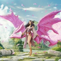 Tribe woman and pink feathered dragon