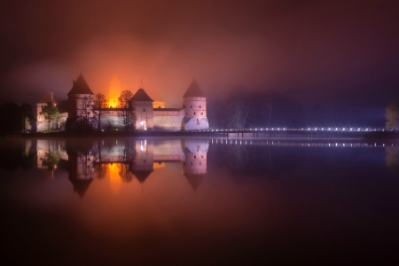 Foggy Night on Castle, Trakai Island, Lithuania