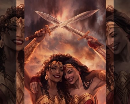 Nu'bia and Diana - nubia, diana, sword, wonder woman, fantasy, jasric, amazon, sisters, couple