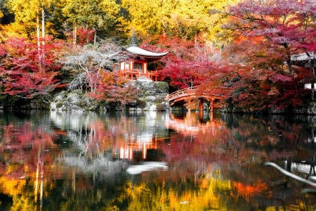 Daigo - Ji Temple, Kyoto Japan - trees, water, nature, temple, reflection