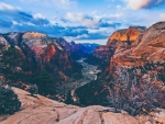 Zion Valley goes from moonlit to sunlit from the top of Angel's Landing